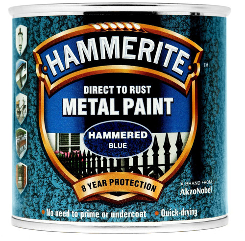 Hammerite Direct To Rust Metal Paint Hammered Blue 250ml