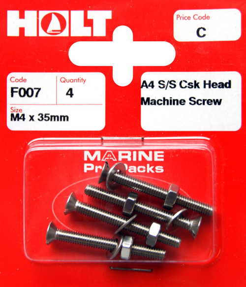 Holt S/Steel  CSK Head M/Screw M4 x 35mm Card of 4 