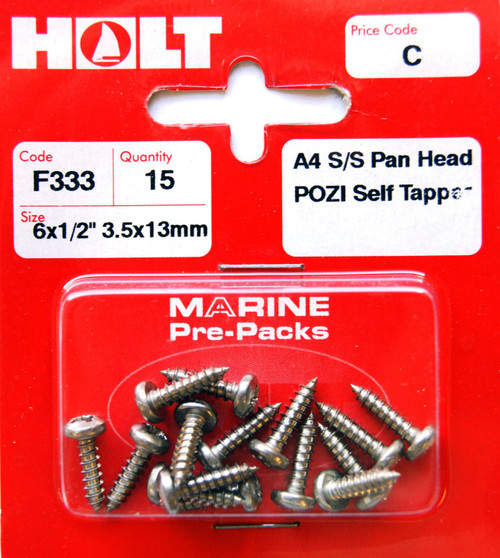 Holt S/Steel Pan Pozi Selftaper 3.5x13mm Card of 15