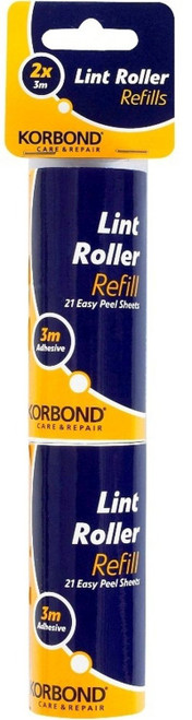 KORBOND Lint Roller Refill 21 Easy Peel Sheets 3m Total Length Twin Pack