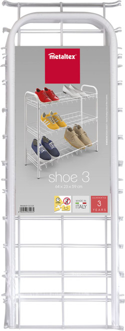 Metaltex White 3 Teir Shoe Rack 64x23x59cm