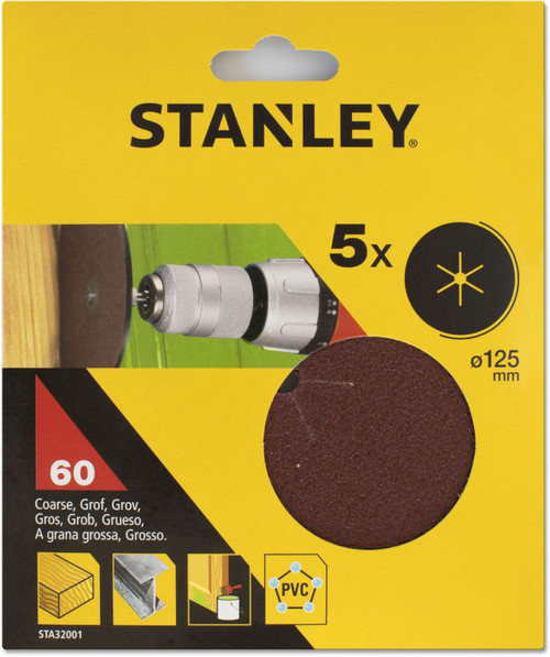Stanley Drill Sanding Disc 60g Pack of 5