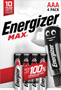 Energizer Max AAA Batteries pk4