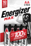Energizer Max AA Alkaline Batteries pk4