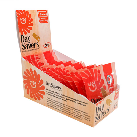 Display Box - DaySavers Natural Wood Filter Tips [3 Tips per Pack, 20 Packs per Box]