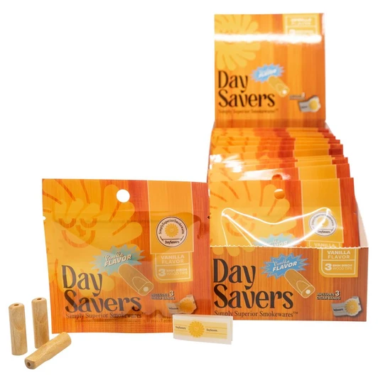 DaySavers Display Box - DaySavers Vanilla Flavor Wood Filter Tips [3 Tips per Pack, 20 Packs per Box] 