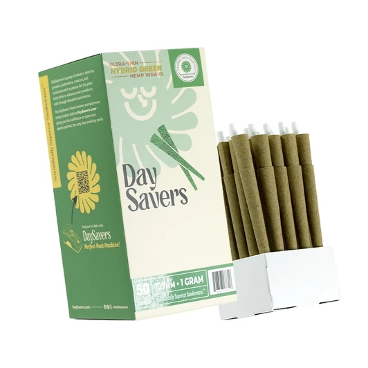 DaySavers 1 Gram King Size Green Hybrid Hemp Blunt Wrap Pre Rolled Cones [50 Cone Box] 