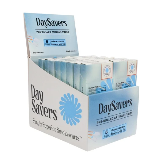 DaySavers Display Box - DaySavers 1 Gram King Size Pre Rolled Tubes with Glass Filter Tips [20 Packs, 5 Tubes per Pack] 