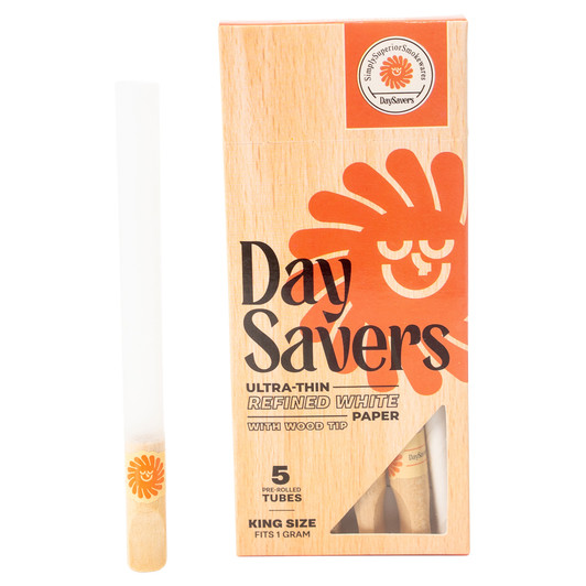 Display Box - DaySavers 1 Gram King Size Pre Rolled Tubes with Natural Wood Filter Tips [20 Packs, 5 Tubes per Pack]