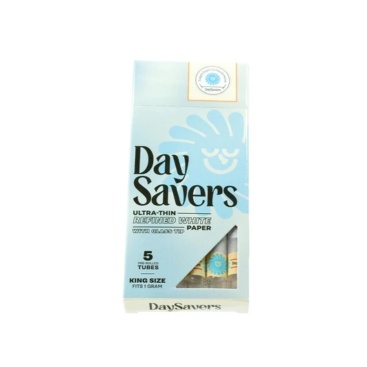  DaySavers 1 Gram King Size Pre Rolled Tubes with Glass Filter Tips - Refined White [5 Tube Pack] 