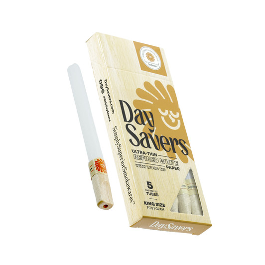 DaySavers 1 Gram King Size Pre Rolled Tubes with Natural Wood Filter Tips - Refined White [5 Tube Pack]
