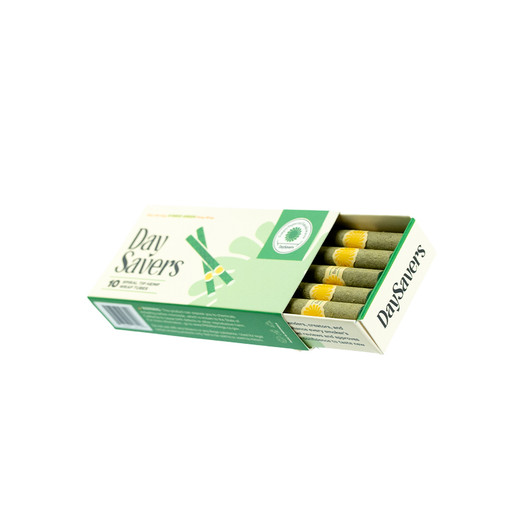 DaySavers Half Gram 1 1/4 Green Hybrid Hemp Blunt Wrap Artisan Pre Rolled Tubes with Spiral Filter Tips [Pack of 10 Tubes]
