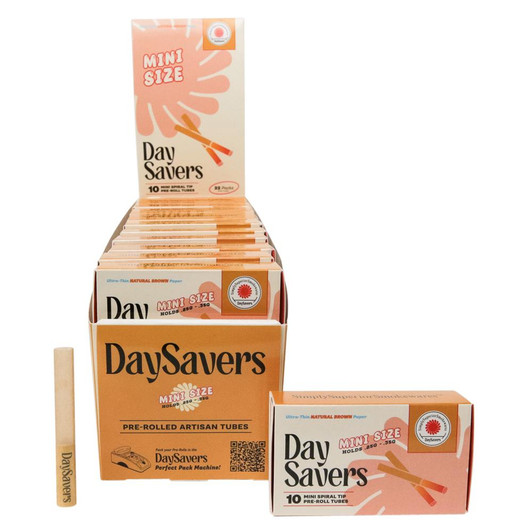 DaySavers Display Case - DaySavers Minis Natural Brown Artisan Pre Rolled Tubes with Spiral Filter Tips [22 Packs in Case] [10 Tubes Per Pack] 