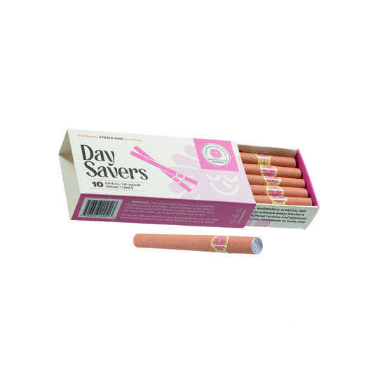 DaySavers Half Gram 1 1/4 Pink Hybrid Hemp Blunt Wrap Artisan Pre Rolled Tubes with Spiral Filter Tips [Pack of 10 Tubes]