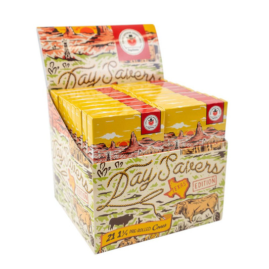 DaySavers Display Box - DaySavers 1 1/4 Half-Gram Texas Pre-Rolled Cones - Refined White  [20 Packs, 21 Cones per Pack] 
