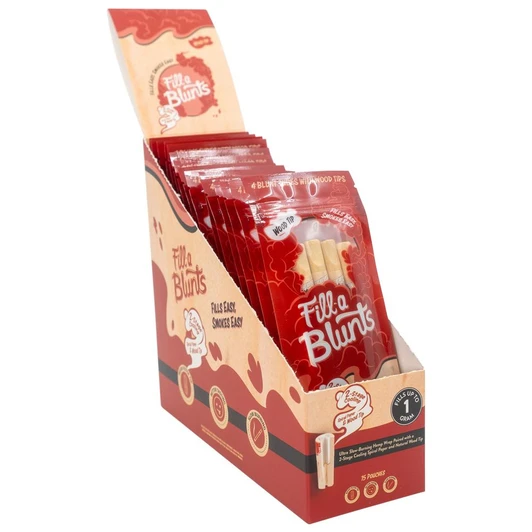 Fill-a Blunts Display Box - Fill-a Blunts 109mm/9mm Pre-Rolled Blunt Tubes - Wood Filter Tips [15 Packs per Case, 4 Tubes per Pack] 