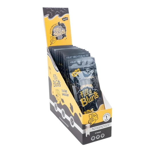 Fill-a Blunts Display Box - Fill-a Blunts 109mm/9mm Pre-Rolled Blunt Tubes - Glass Filter Tips [15 Packs per Case, 4 Tubes per Pack] 