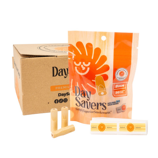 Full Case - DaySavers 9mm Wood Filter Tips with Cigar Bands [Case of 10 Packs, 20 Tips per Pack]