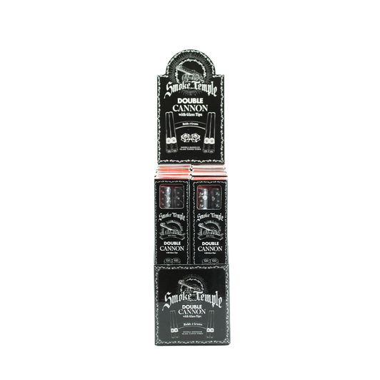 Display Box - Smoke Temple Pre-Rolled Double Cannon with Glass Tips - Refined White [20 Packs per Case - 1 Double Cannon per Pack]