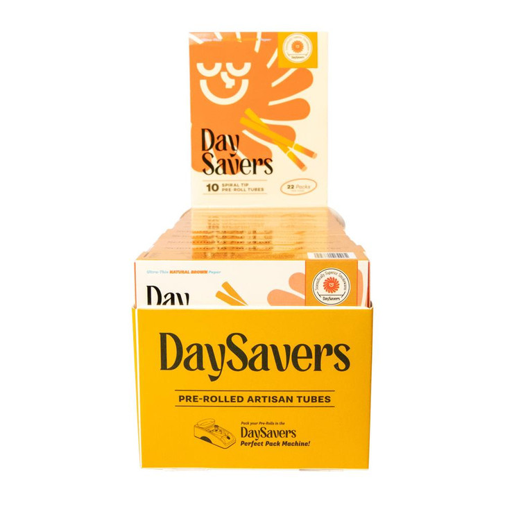 DaySavers Display Case - DaySavers Half Gram 1 1/4 Natural Brown Artisan Pre Rolled Tubes with Spiral Filter Tips [22 Packs in Case - 10 Tubes Per Pack] 