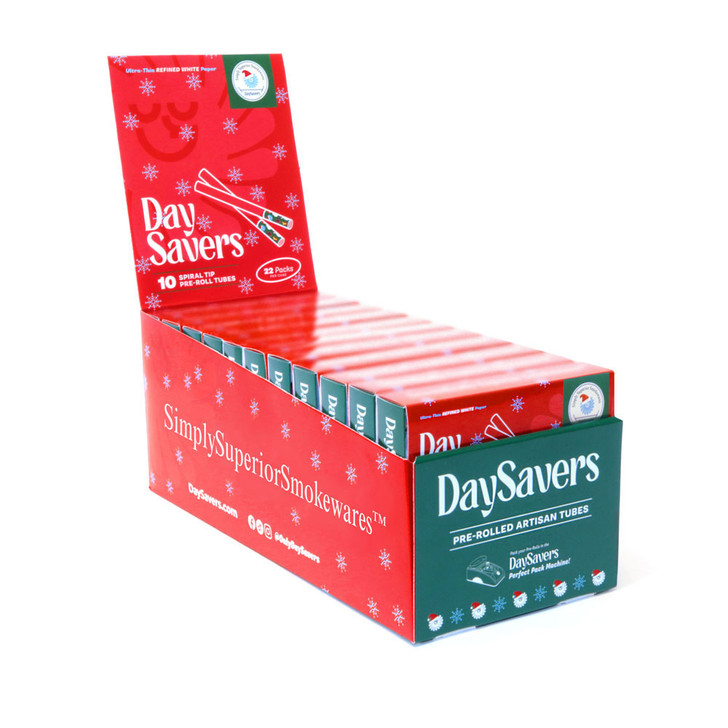 DaySavers Display Case - 84mm/26mm Christmas Edition - Refined White Artisan Tubes [22 Packs in Case - 10 Tubes Per Pack]