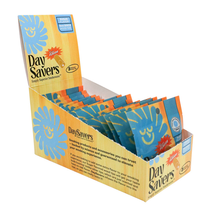 DaySavers 9mm Sugar Flavor Wood Tips Display Box [3 Tips per Pack - 20 Packs per Box]