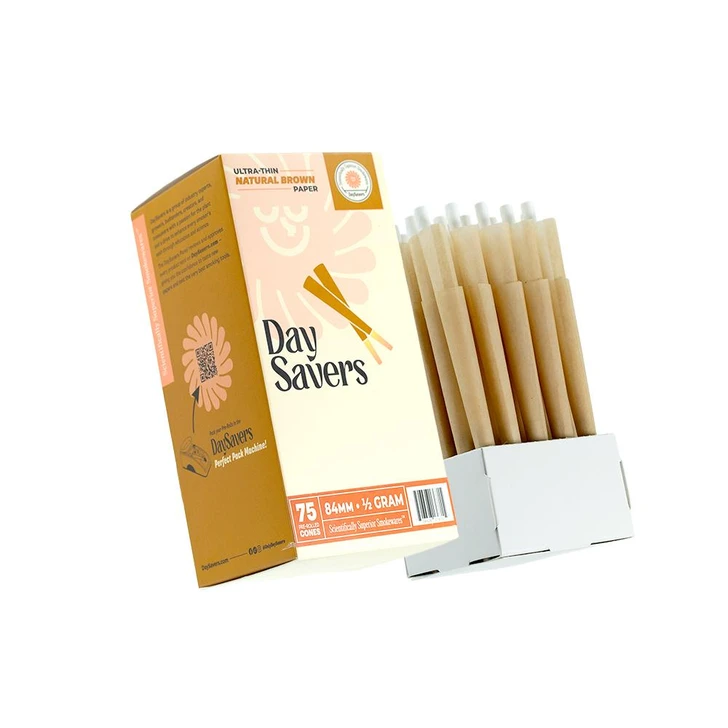  DaySavers Half Gram 1 1/4 Natural Brown Pre Rolled Cones [75 Cone Box] 