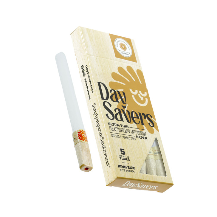 DaySavers 1 Gram King Size Pre Rolled Tubes with Natural Wood Filter Tips - Refined White [5 Tube Pack]