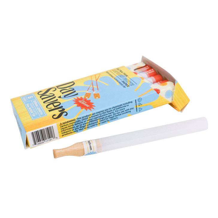 DaySavers 109mm Pre-Roll Tubes with a Sugar Flavor Wood Tip - Refined White [5 Tube Pack]