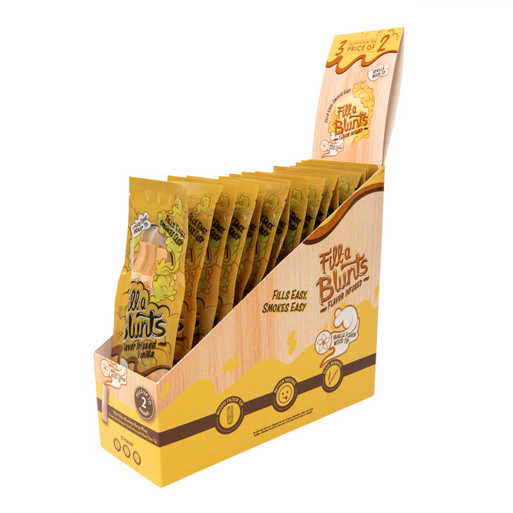 Fill-A Blunts Pre-Rolled Blunt Tubes with Vanilla Flavor Wood Tips - Display Box [15 Packs per Box - 3 Tubes per Pack]