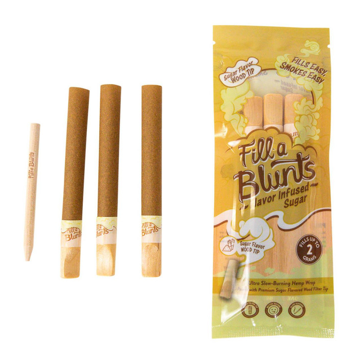 Fill-a Blunts Display Box - Fill-a Blunts 2 Gram Fatty Pre Rolled Hemp Wrap Blunt Tubes with Sugar Flavor Wood Filter Tips [15 Packs per Box, 3 Tubes per Pack] 