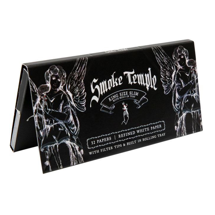 Smoke Temple King Size White Rolling Papers with Filter Tips and Rolling Tray [1 Pack, 32 Papers]