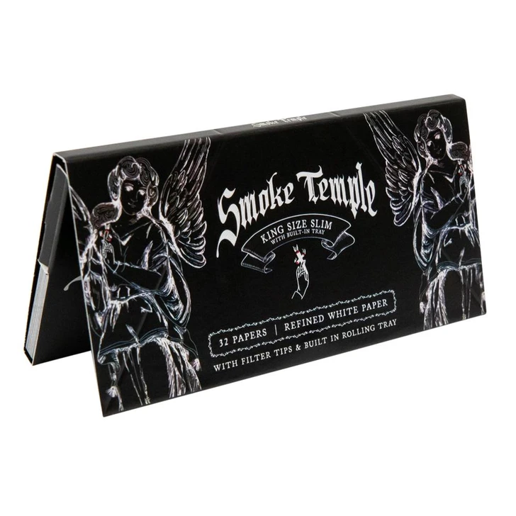  Smoke Temple King Size White Rolling Papers with Filter Tips and Rolling Tray [1 Pack, 32 Papers] 
