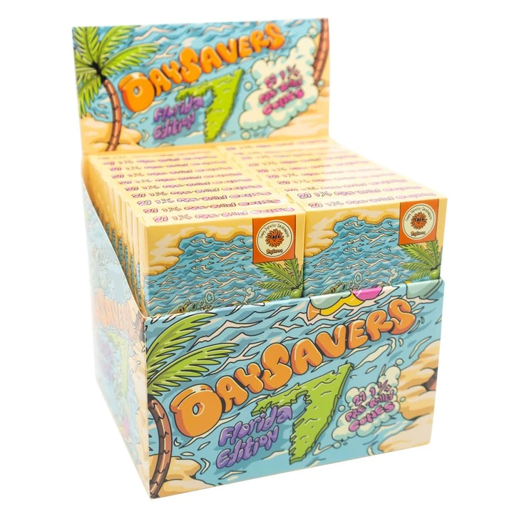  DaySavers Display Box - 84mm/26mm Florida State Pre-Rolled Cones - Refined White [20 Packs, 21 Cones per Pack] 