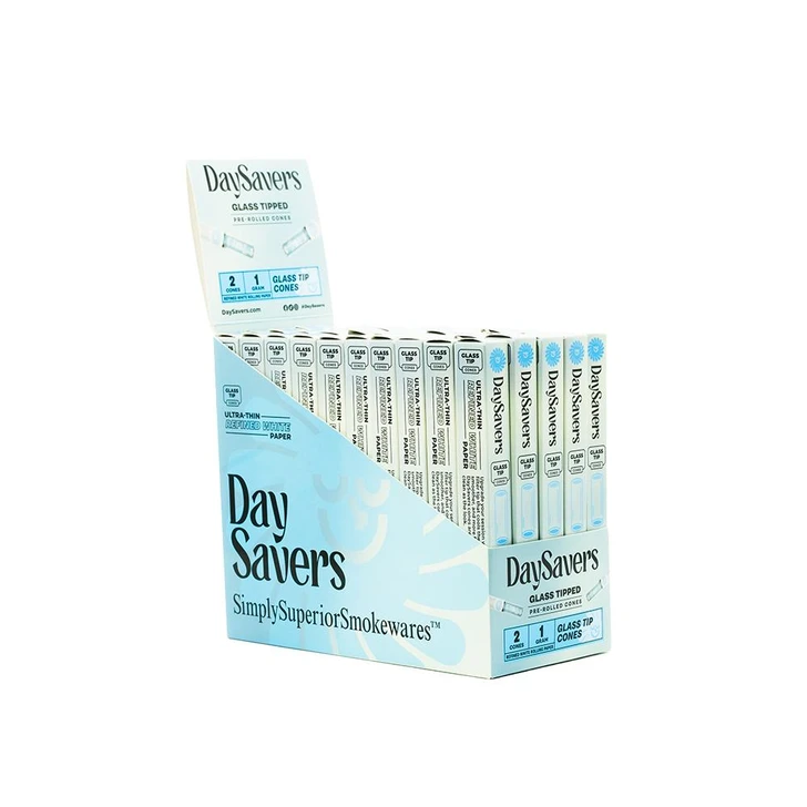  DaySavers Display Box - 1 Gram Glass Tip Cones - Refined White [50 per case] 