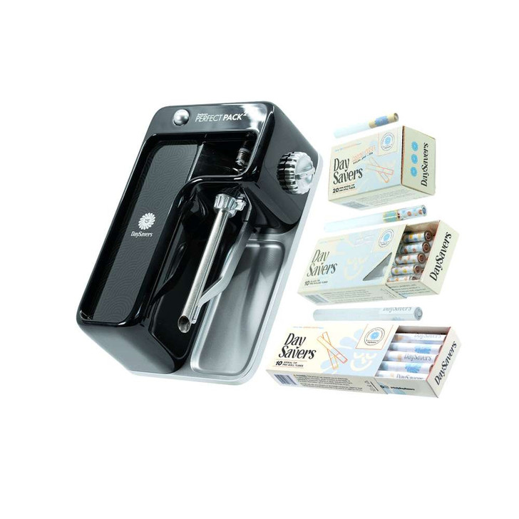 daysavers perfect pack two black pre roll machine with artisan tubes bundle