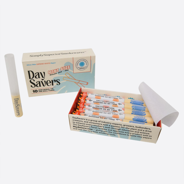 Display Case - DaySavers Minis Refined White Artisan Pre Rolled Tubes with Spiral Filter Tips [22 Packs in Case] [10 Tubes Per Pack]
