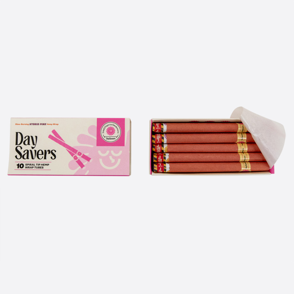 DaySavers Half Gram 1 1/4 Hybrid Pink Hemp Blunt Wrap Artisan Pre Rolled Tubes with Spiral Filter Tips - 10 Pack