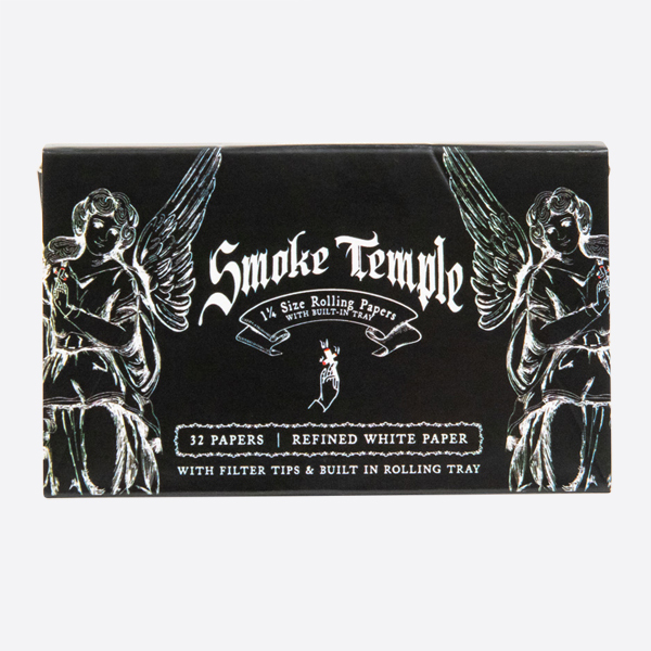 Smoke Temple 1 1/4 White Rolling Papers with Filter Tips and Rolling Tray [1 Pack - 32 Papers]
