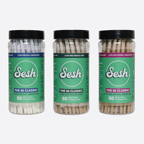 Sesh Pre-rolled paper cones - Natural, Organic Hemp, Rice - 98mm Classic Size