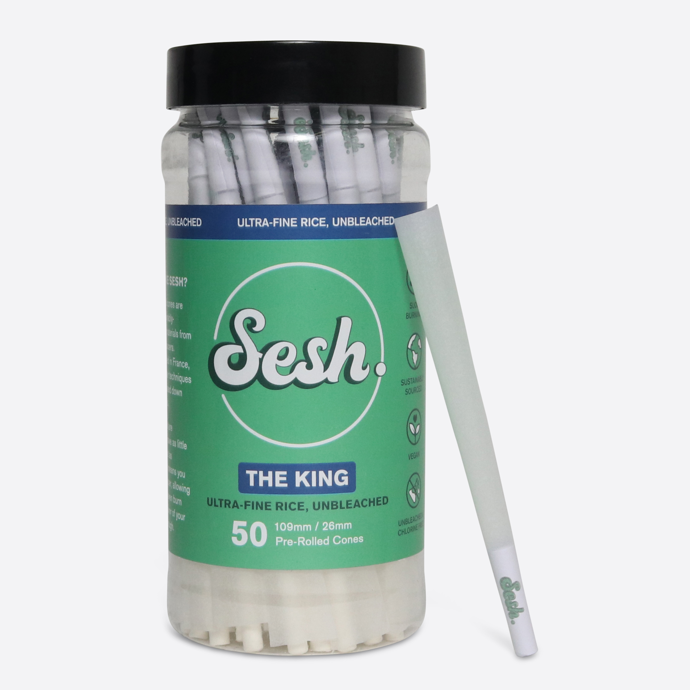 2columnbanner.jpg Sesh Rice Pre-rolled Cones - 109mm King - jar of 50