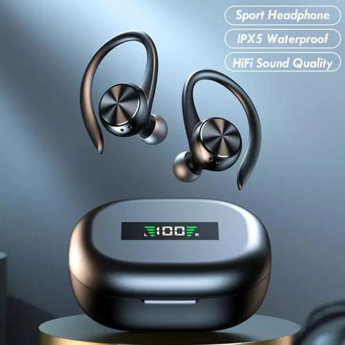 Écouteurs Intra-Auriculaires Sans Fil Bluetooth 5.0, Oreillettes de dehors IPX5 avec Étui de Charge de 500mAh, Crochets Auriculaires 3D HiFi