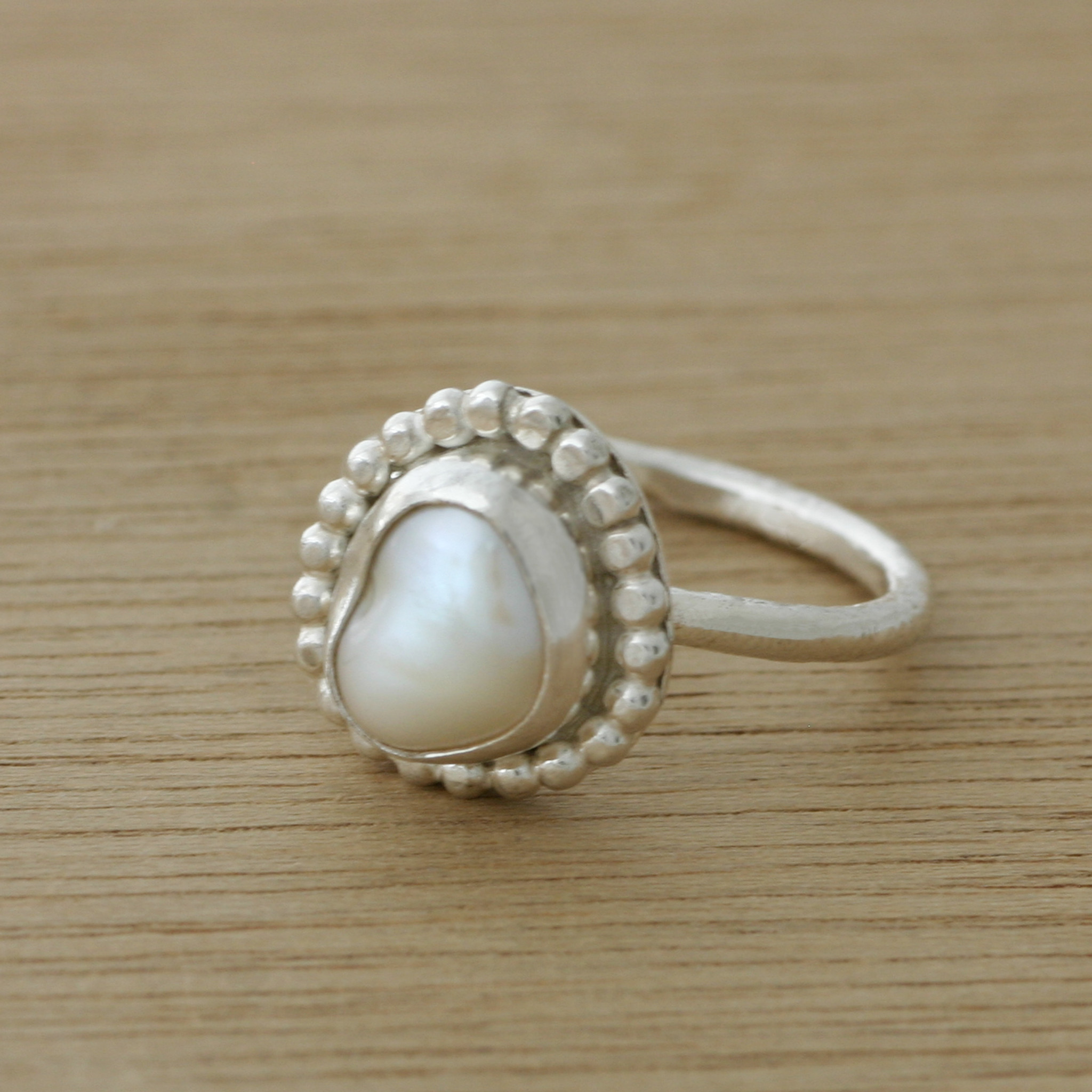 Hand Crafted Cultured Pearl Single Stone Ring from India - Fantastic Swirl  | NOVICA