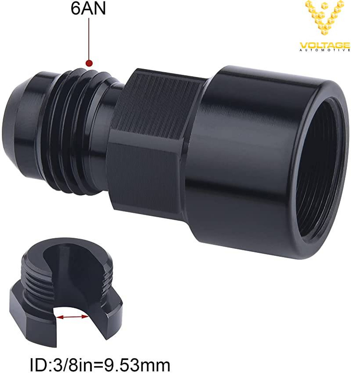 6AN Male 37 Degree To 3/8 Line Aluminum Fuel Line Adapter, Black