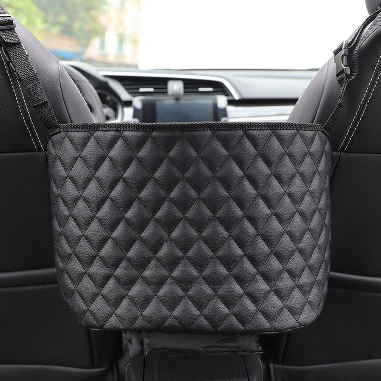 LEQC Bag Holder For Car, Car Net Pocket Handbag Holder, Car Purse Holder  Between Seats, Car Seat Organizer, Pu Leather Hanging Storage Bag, Storage