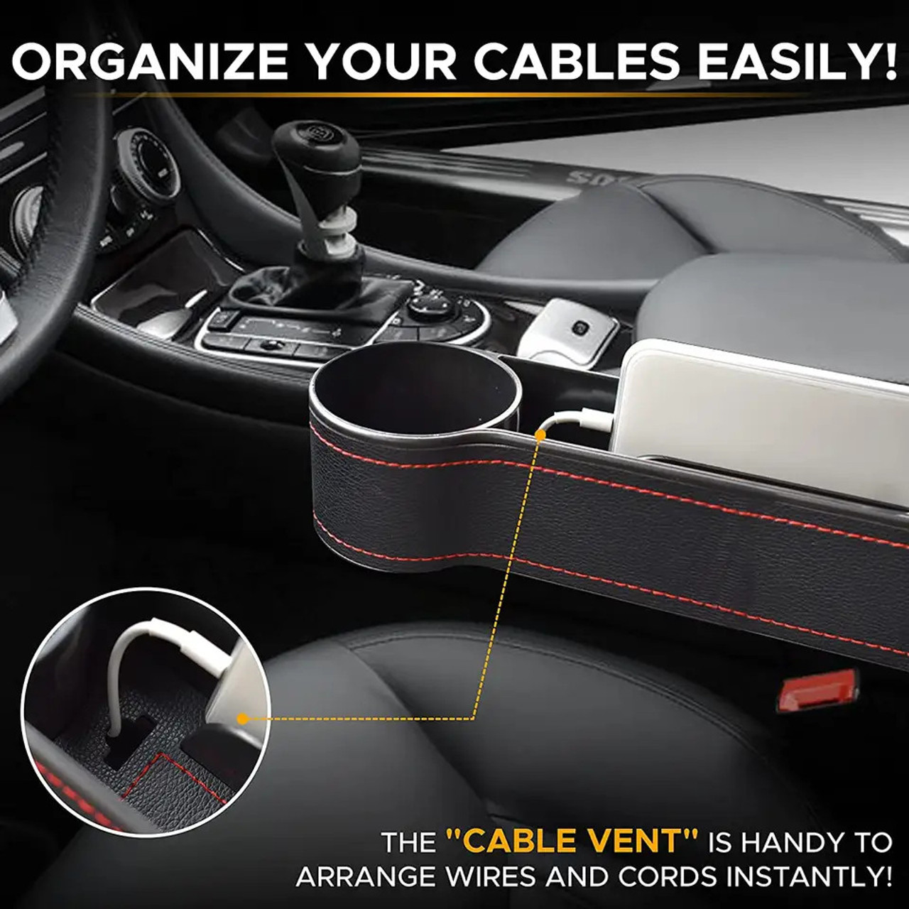 VTG Car Seat Gap Filler Organizer Storage Box with Cup Holder