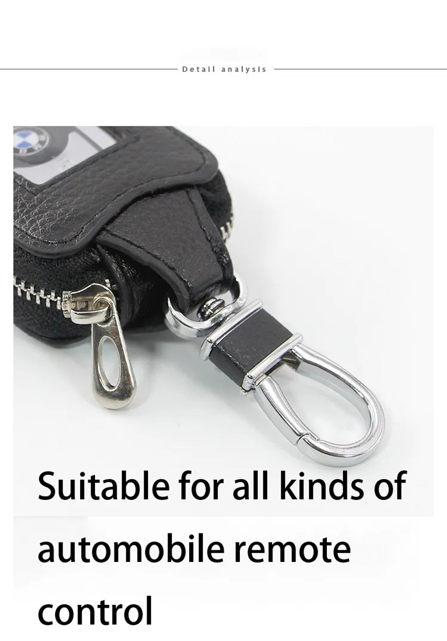 Double Zipper Unisex PU Leather Car Key Chain Multifunctional Car
