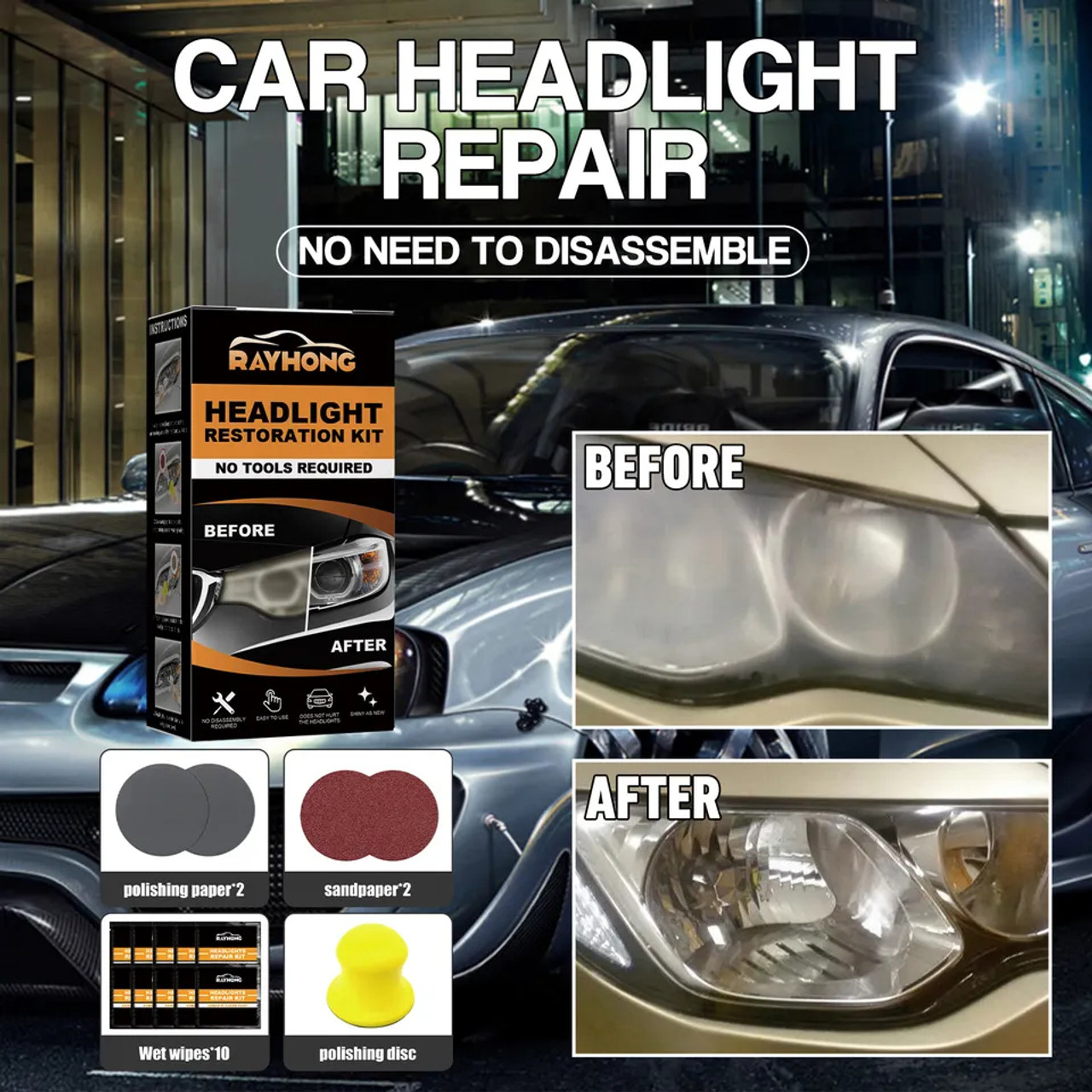 Headlight Restoration Kit Easy To Use Car Headlight Cleaner Kit