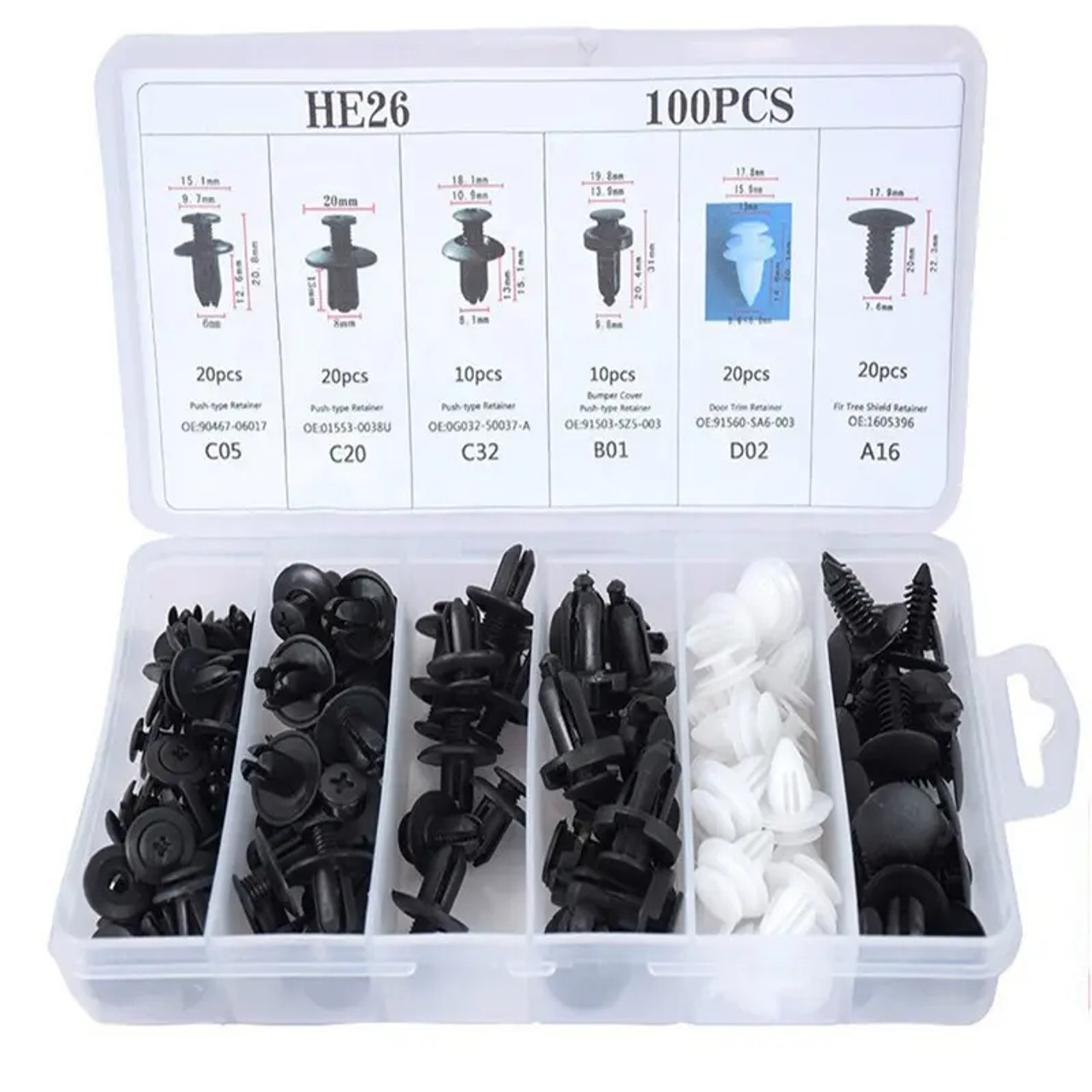 100PCS General Purpose Automotive Boxed Plastic Clips Combination Set of  Nylon Fasteners for Car