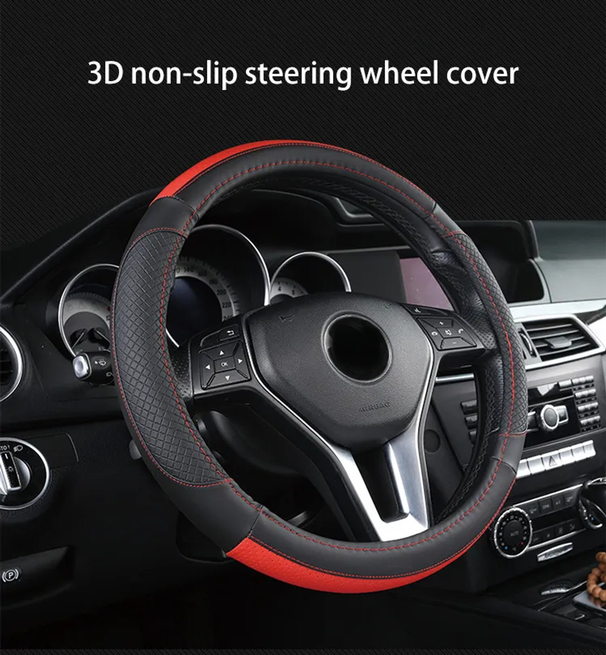 15 inch/38cm Car Steering Wheel Wear Resistant Leather Splicing